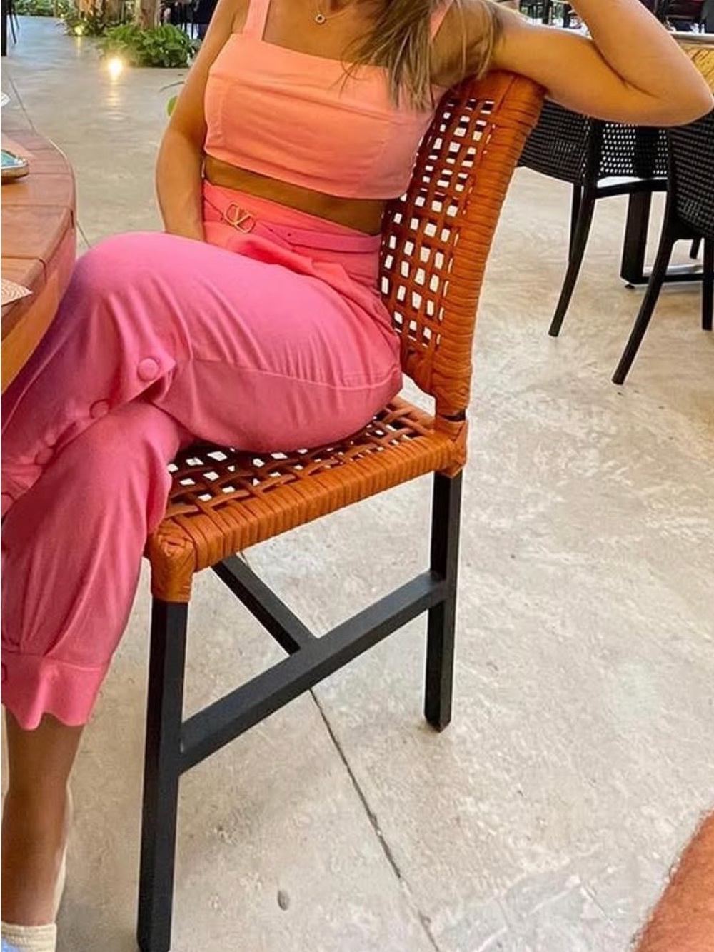 High-Rise Pink Wide-Leg Crop Pants by